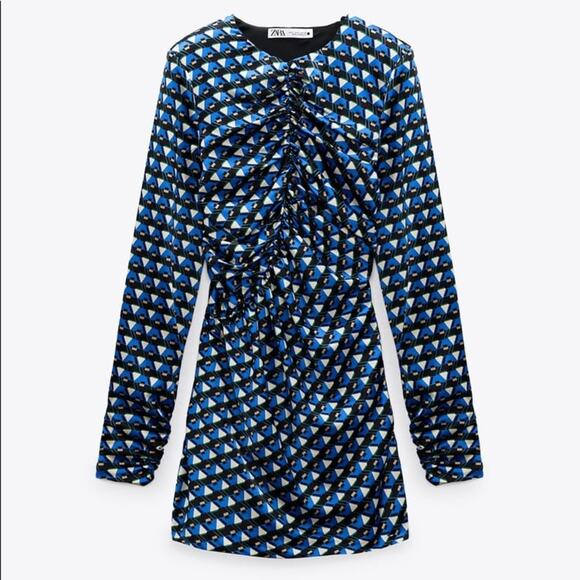 ZARA BLOGGER FAVORITE GEOMETRIC PRINT DRESS BLUISH - Picture 8 of 11